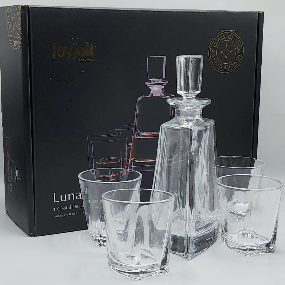JoyJolt Glassware Luna Whiskey Crystal Decanter And Glass Set of‎ 6